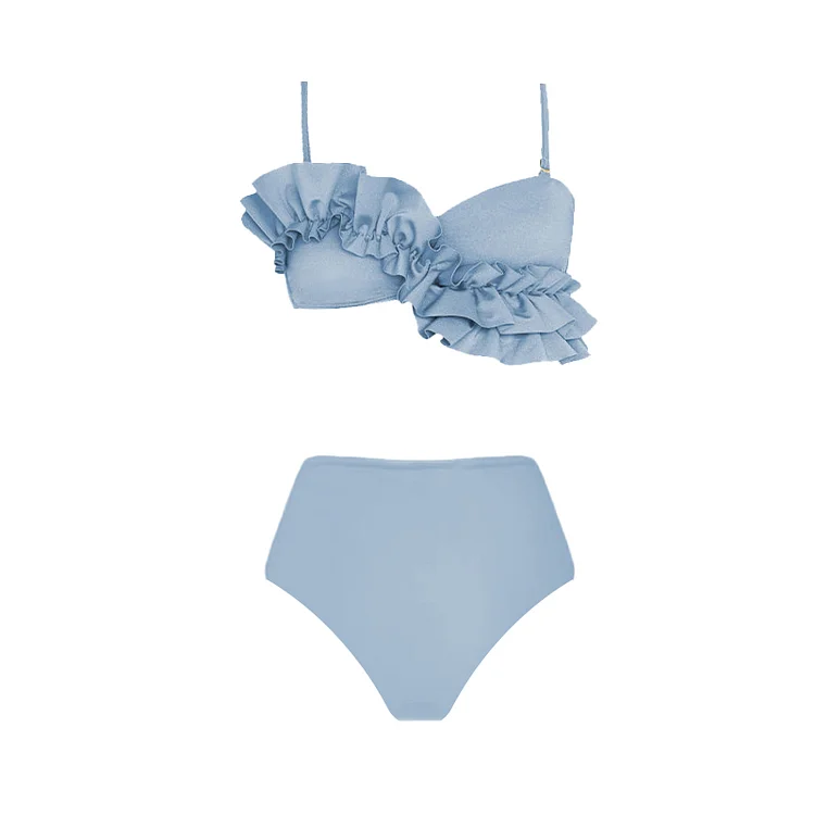 Ruffle Detail High Waist Bikini Swimsuit