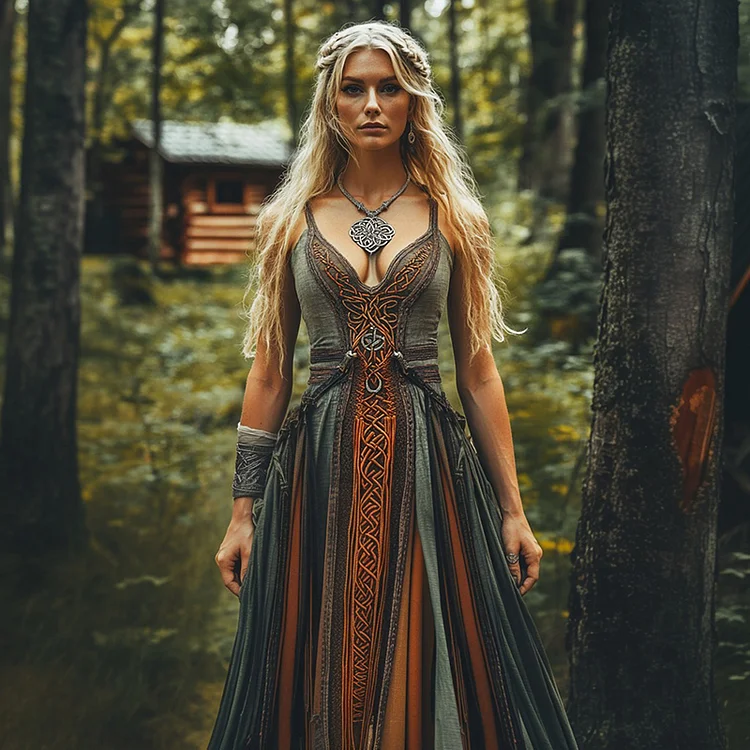 Viking Celtic Knot Gradient Art Suspenders Maxi Dress