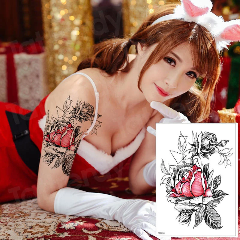 waterproof tattoo stickers bikini peony tattoo & body art flower rose tattoo fake water transfer tattoo temporary tatoo leg arm