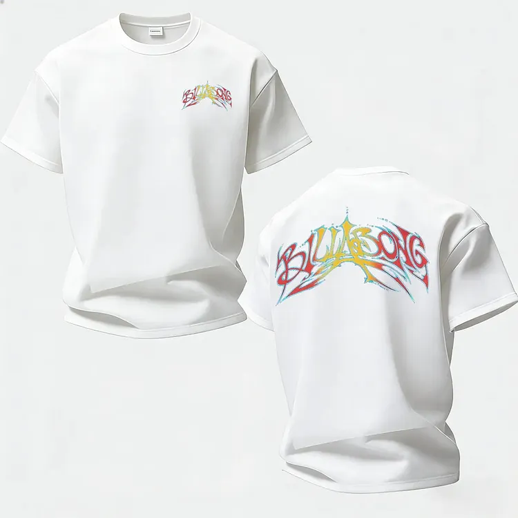 Gradient Flame Graffiti Surf Lettering Graphic Printed Men's T-shirt