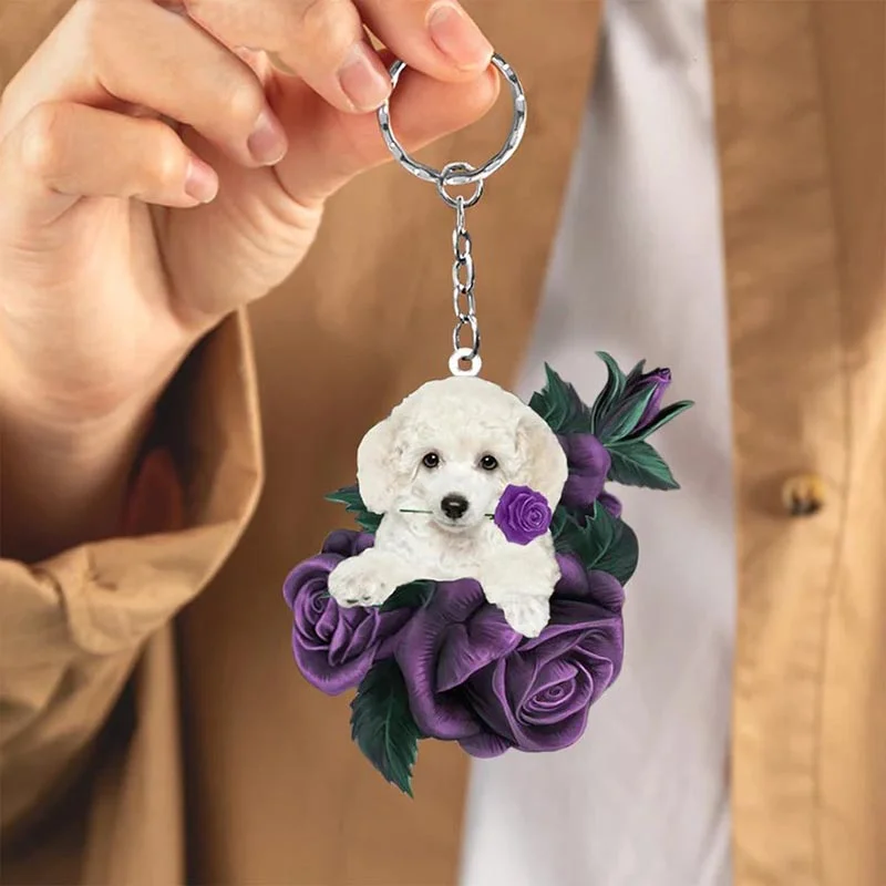 VigorDaily Poodle In Purple Rose Acrylic Keychain PR050