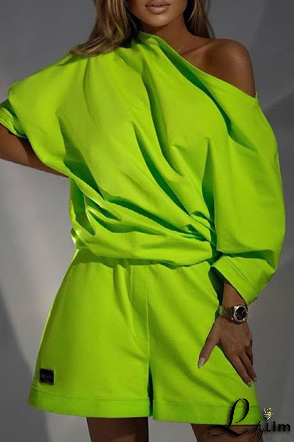 Tangerine Red Casual Solid Split Joint Asymmetrical Oblique Collar Long Sleeve Two Pieces