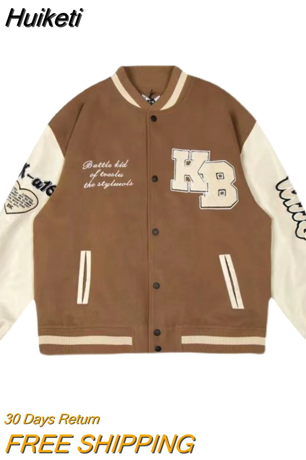 Huiketi and American retro letter embroidery jackets women's 2023 new street hip-hop loose baseball uniform couple casual coats