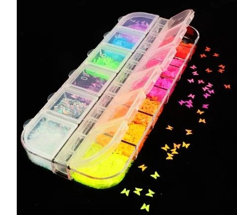 12 Grids Spangles Nail Sequins Aurora AB Nail Flakes Stunning Pailliette Heart Butterfly Spring Sticker Nart Tips Decoration-Nail Inspo