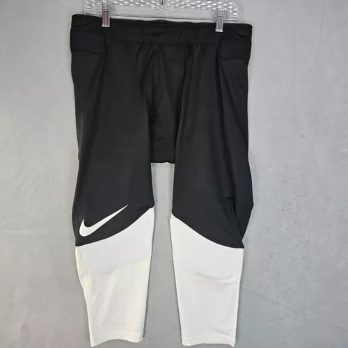 pornhint Pornhint Nike Football Pants Mens 2XL Black White 3/4 Length Compression Padded New