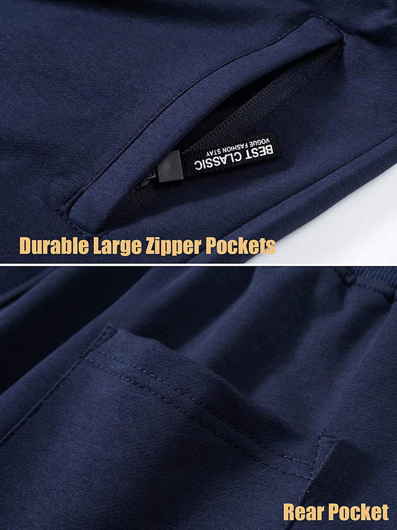 Men Cotton Running Elastic Waist Zipper Pockets Drawstring Gym Trainging Fitness Sports Joggers Shorts