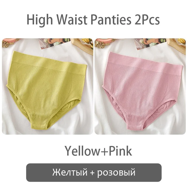 FINETOO Women High Waist Panties 2Pcs/set Seamless Shaper Underpants S-XL Girl Underwear Ladies Control Tummy Panty Lingerie New