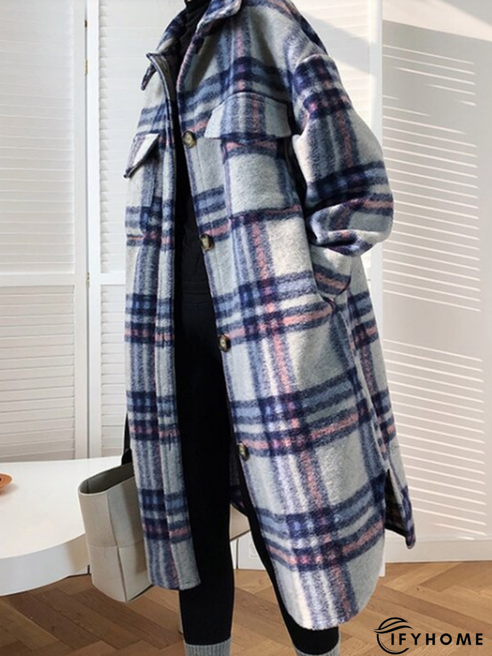Vintage Long Sleeve Checkered/plaid Fleece Coat | IFYHOME