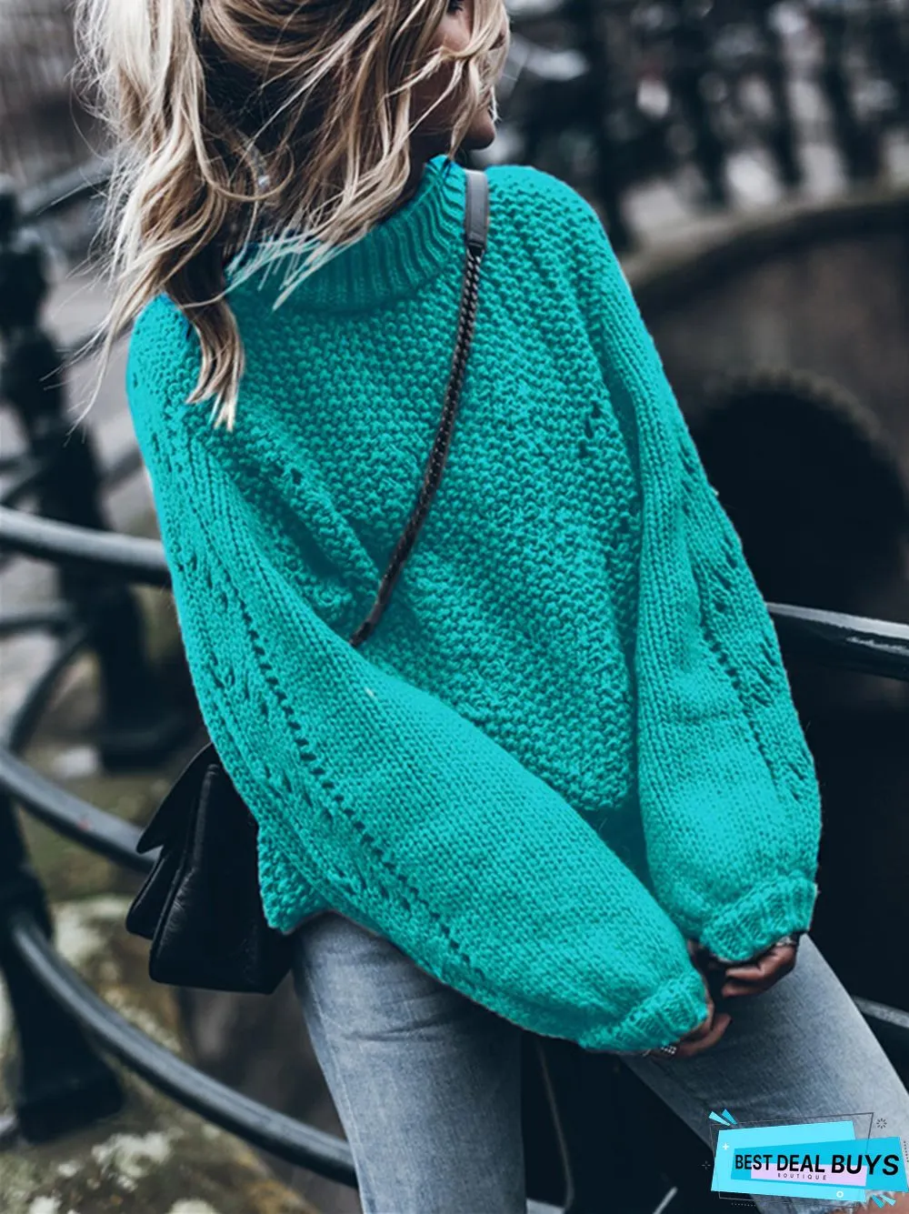 Solid Color Round Neck Casual Knitted Sweater