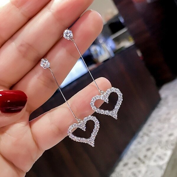 UsmallLifes King New Exquisite Korean Simplicity Jewelry Gift Women&#39;s Fashion Temperament Crystal Long Tassel Heart Earrings US Mall Lifes