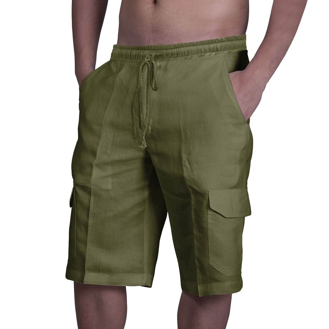 Men's Outdoor Multi-Band Tactical Cotton Linen Casual Cargo Shorts、、URBENIE