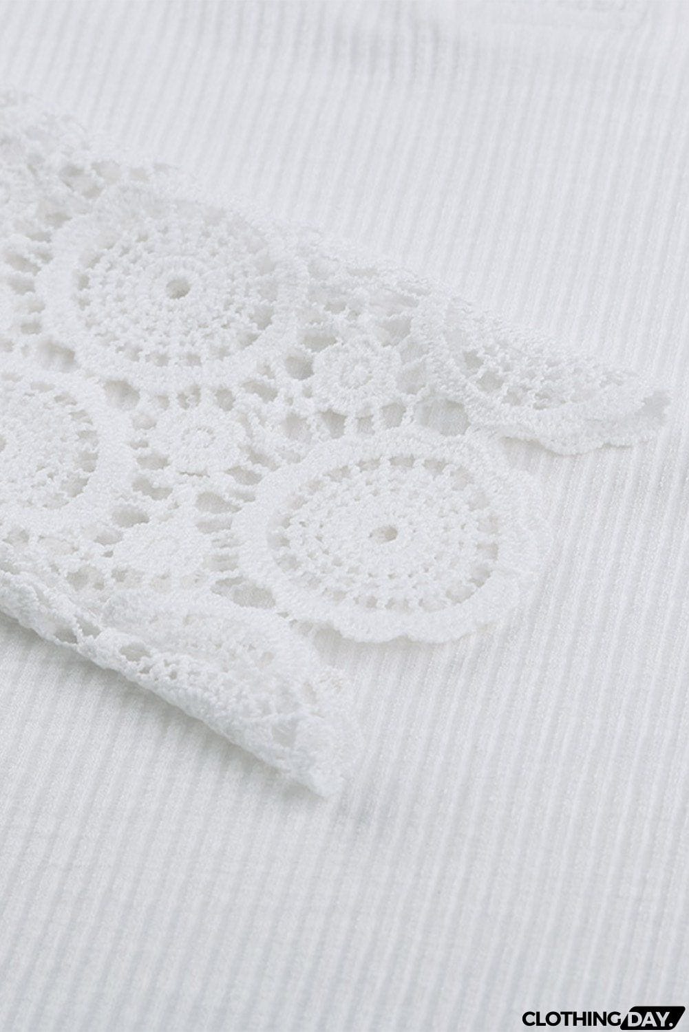 Chic White Crochet Lace Hem Sleeve Button Top