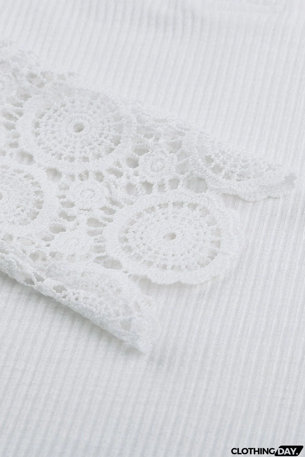 Chic White Crochet Lace Hem Sleeve Button Top
