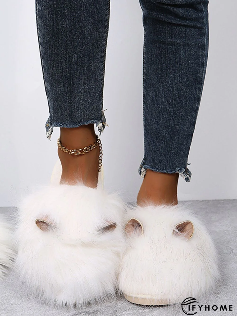 Cute Cat Ears Mohair Warm Fleece Indoor Slippers | IFYHOME