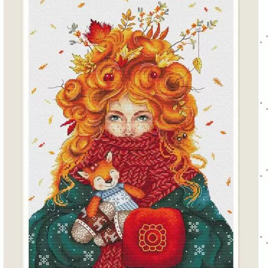 [CC3118-Autumn Girl and Fox]   Painting Fairy Cross Stitch