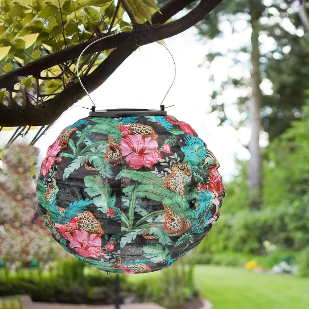 20cm Solar LED Chinese Lantern Light Waterproof Print Hanging Lamp (C)