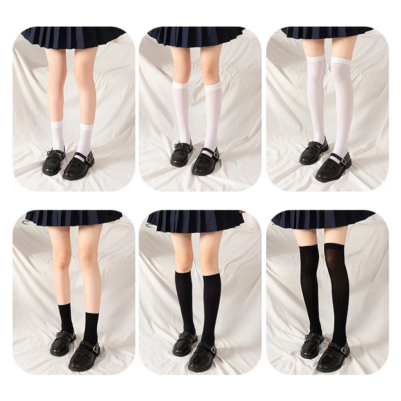 Billionm 3Pair Soft Knee High Sheer Toe Crew Socks Black White Classic JK Kawaii Super Elastic Pantyhose 2021 Street Fashion Stockings