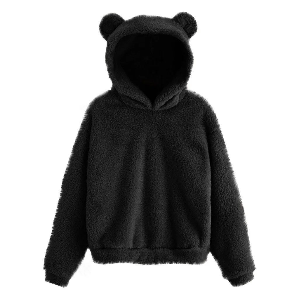 Fleece Teddy Hoodies Women Sweatshirt Long Sleeve Sweatshirt Warm Bear Ear Hooded Plush Hoodie Pullover Women Winter Outerwear