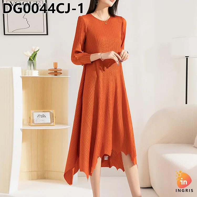 High Quality Autumn African Solid Color Pleated Loose Casual Large Sleeve Fashion Dance Swirl Dress-DG00044CJ