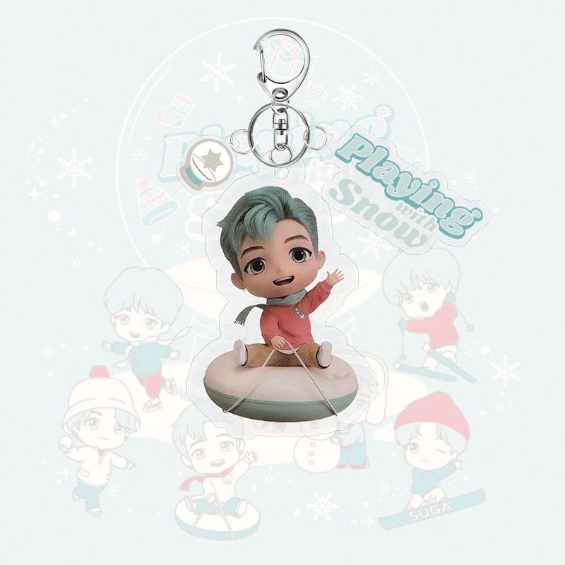 Tiny Tan Playing with Snow Keychain Gift for Army