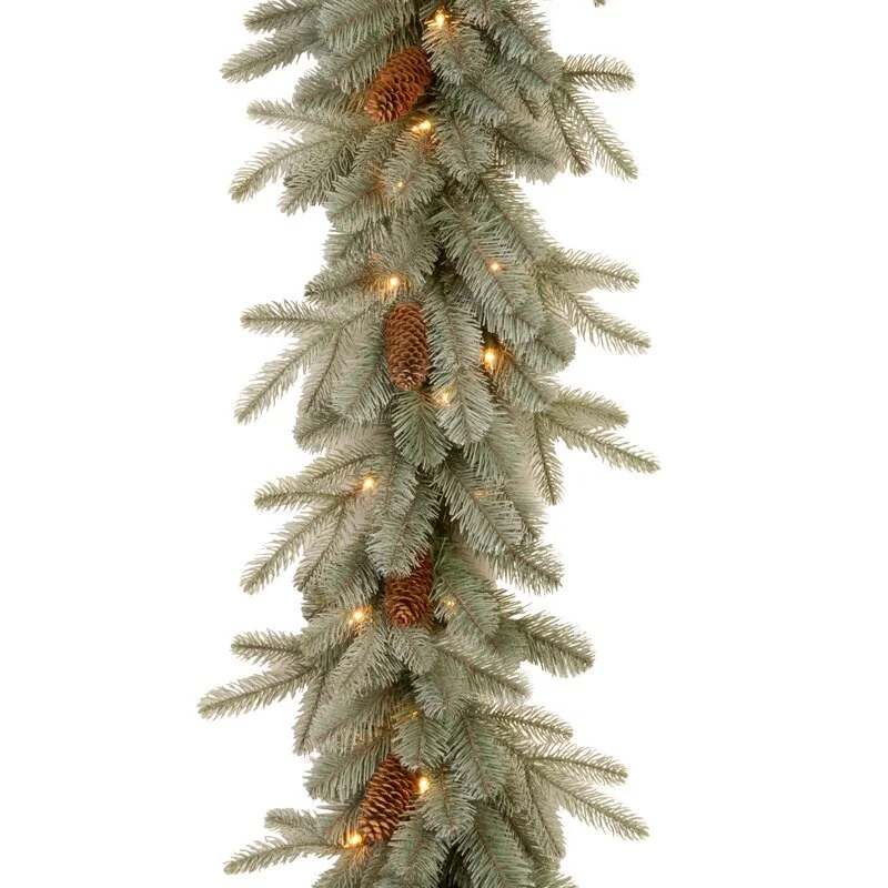 Frosted Pine Cones Flocked Pre-lit Christmas Garland With Lights