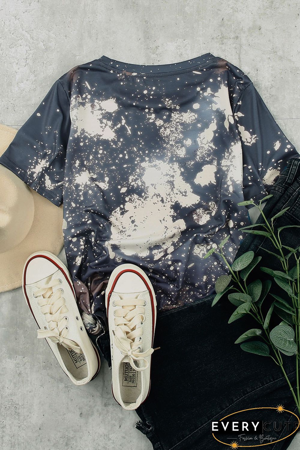 Multicolor Bleached Round Neck Short Sleeve T-shirt