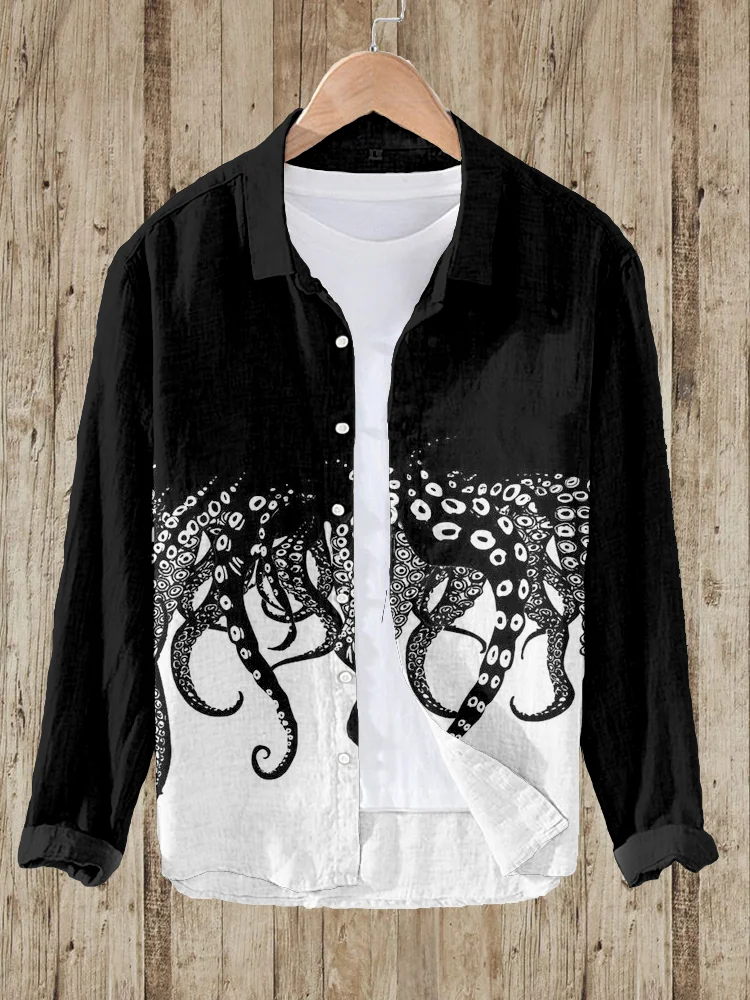 Tentacles Lover Essential Contrast Cozy Linen Blend Shirt