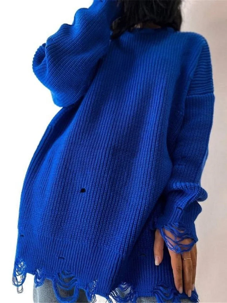Billlnai Fashion Hollow Out Tassel Oversize Sweater Dress Women 2023 Autumn Winter Casual O Neck Looes Straight Khaki Knitted Pullovers