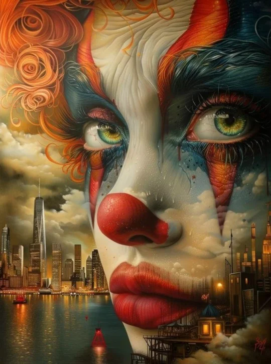 Clown Face City 40*50CM(Canvas) AB Round Drill Diamond Painting gbfke