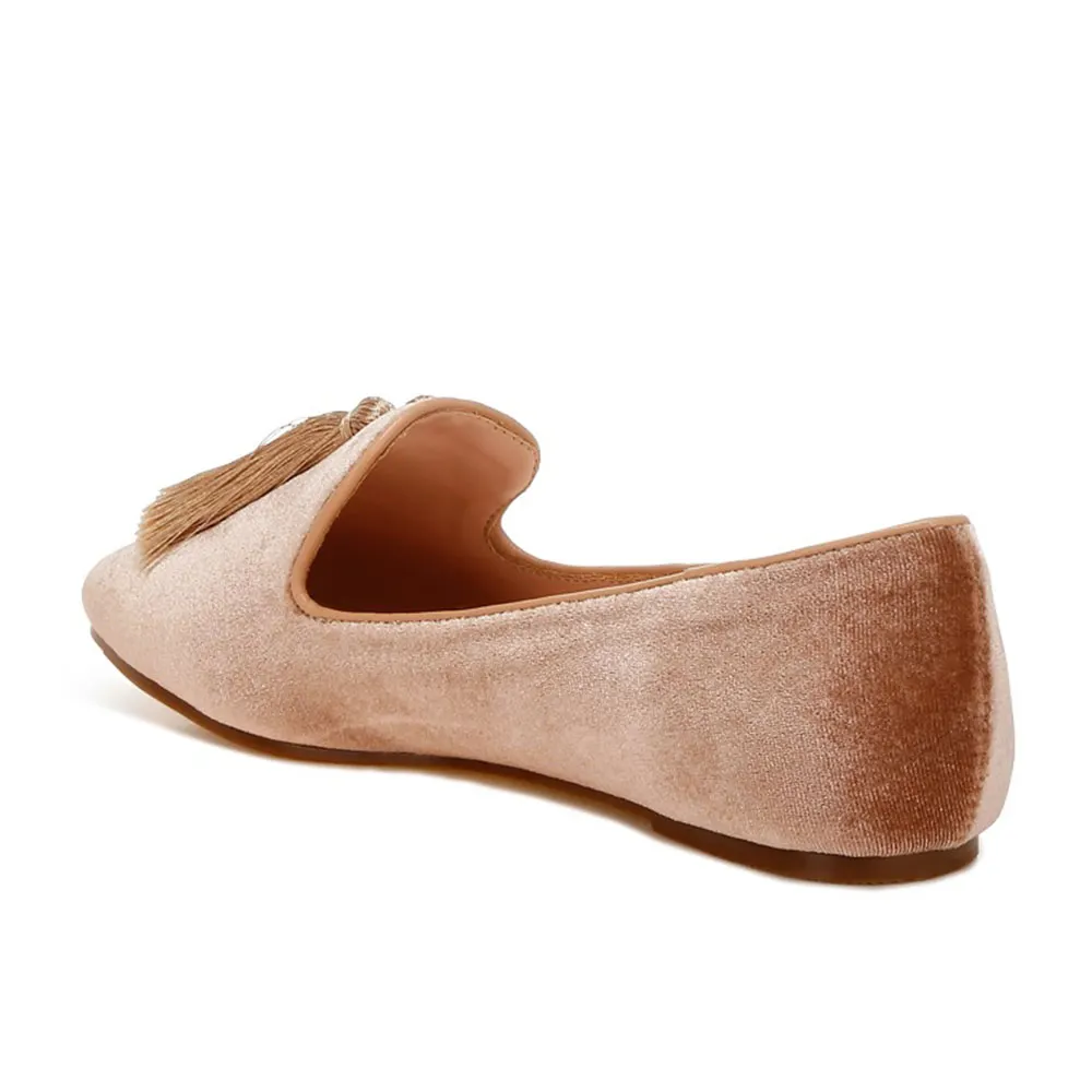 Brown Velvet Tassel Accent Casual Flat Women's Loafers By YDN