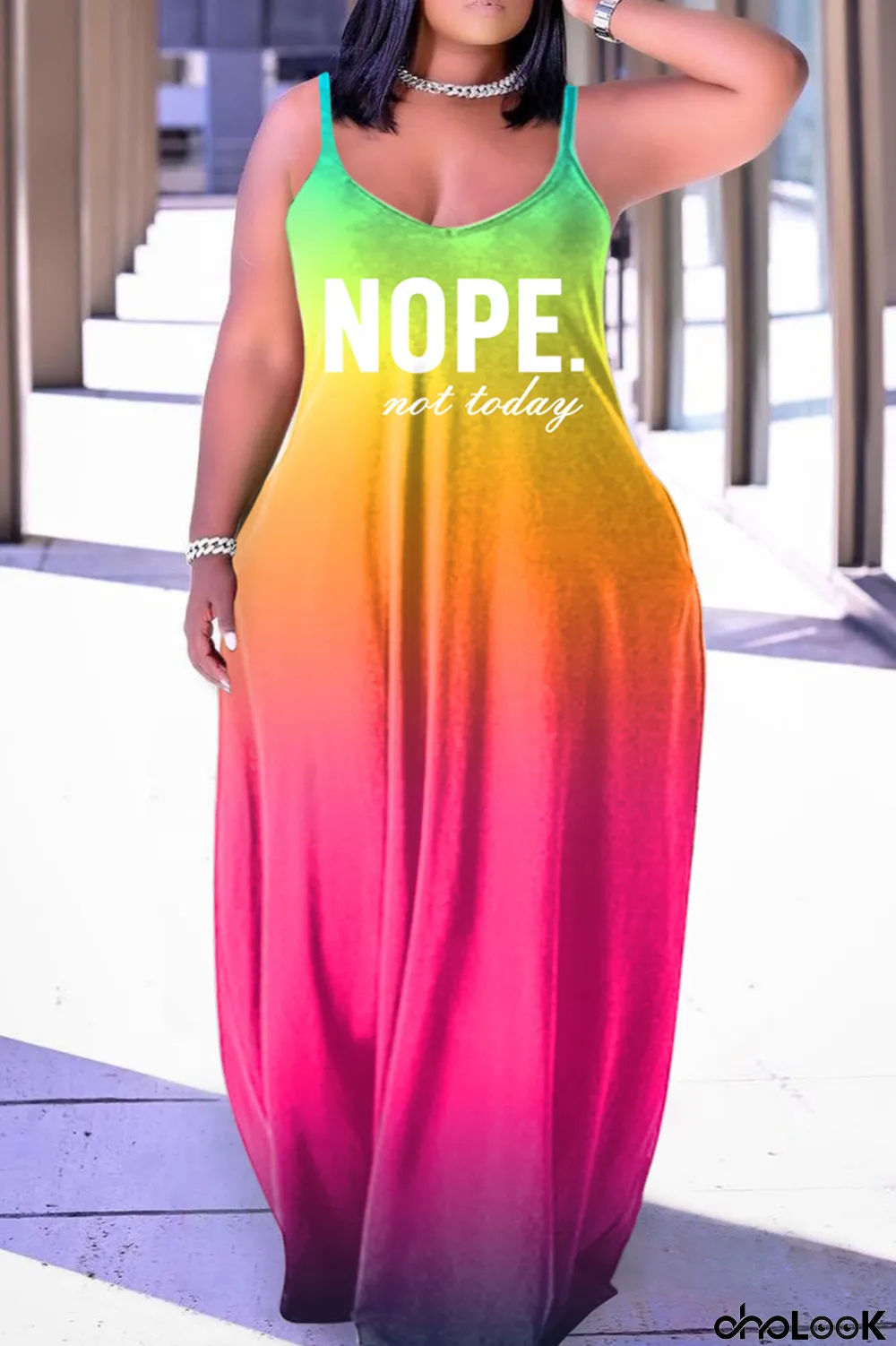 Tangerine Red Sexy Casual Print Backless Spaghetti Strap Long Dress Dresses