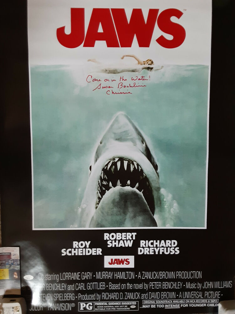 JAWS 24x36 autographed Movie poster Come in the water  JSA Certified 1st Victim