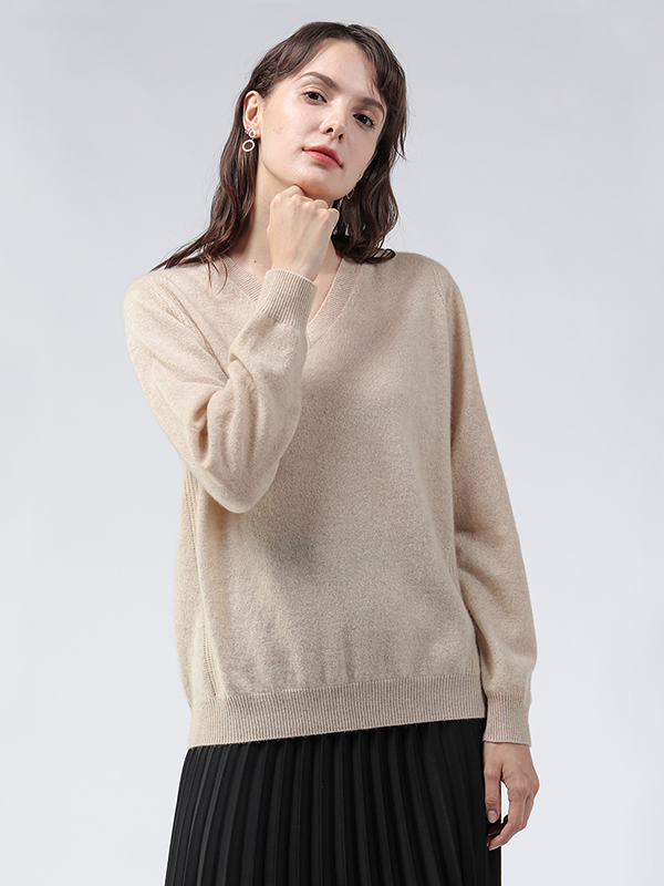 Pull Col V Classique en Cachemire Femme