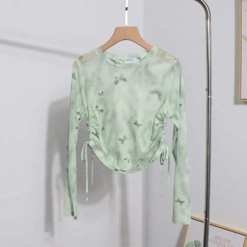 Uveng Real Shooting 2024 Summer New Long-Sleeved Short-Sleeved T-Shirt Sun Protection Shirt Thin Perspective Tie-Dye Mesh Hooder 6928