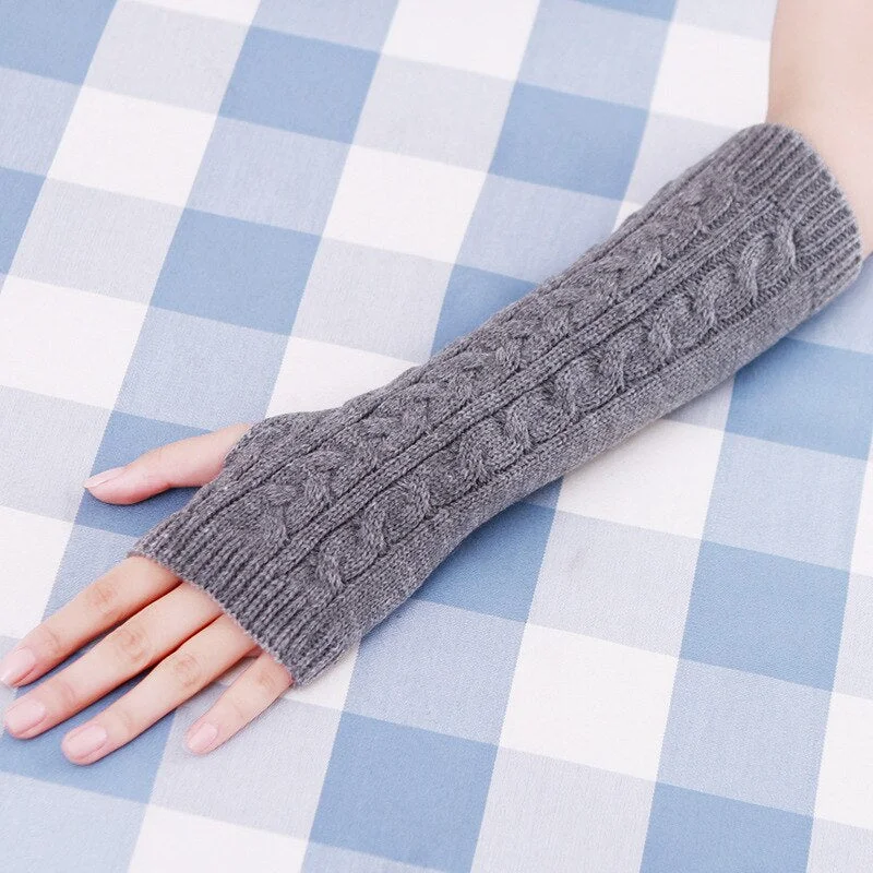 Arm Warmers Women Solid Thicker Winter Warm Half-fingered Knitted Rabbit Fur Wool Womens All-match Simple Leisure Trendy Kawaii