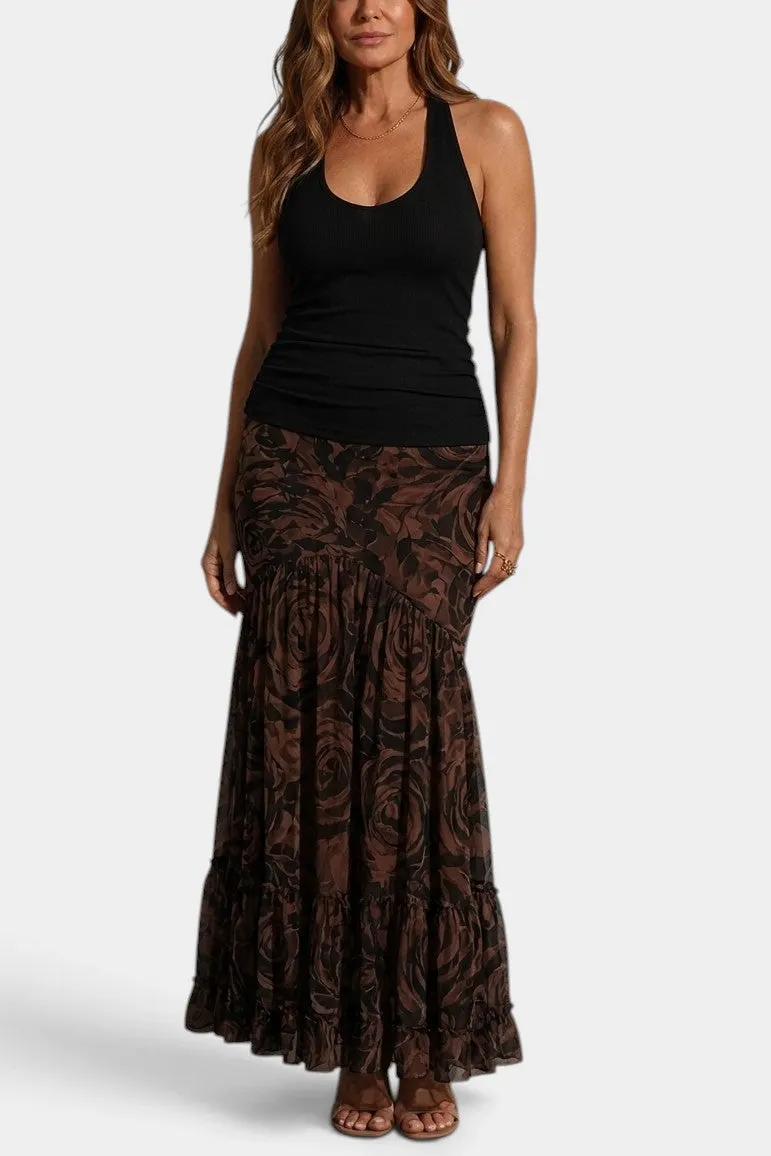 Tiered Ruffle Maxi Skirt with Floral Print