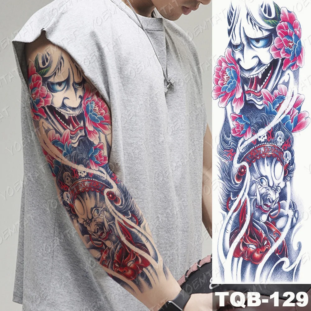 Men Full Arm Waterproof Temporary Tattoo Sticker Clock Rose Tiger Totem Transfer Body Art Fake Tatoo Cool sexy tato Woman