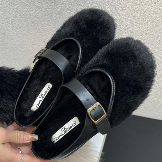 Women's Casual Solid Color Round Toe Flat Sole Plush Slippers
