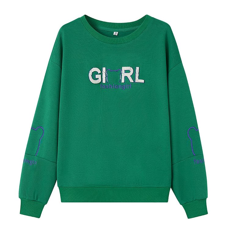 Fashion Girl Letter Print Round Collar Sweatshirt  - Modakawa Modakawa