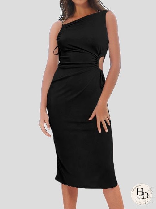 Dresses Sloping Shoulder Slim Hollow Drawstring Dress for Women