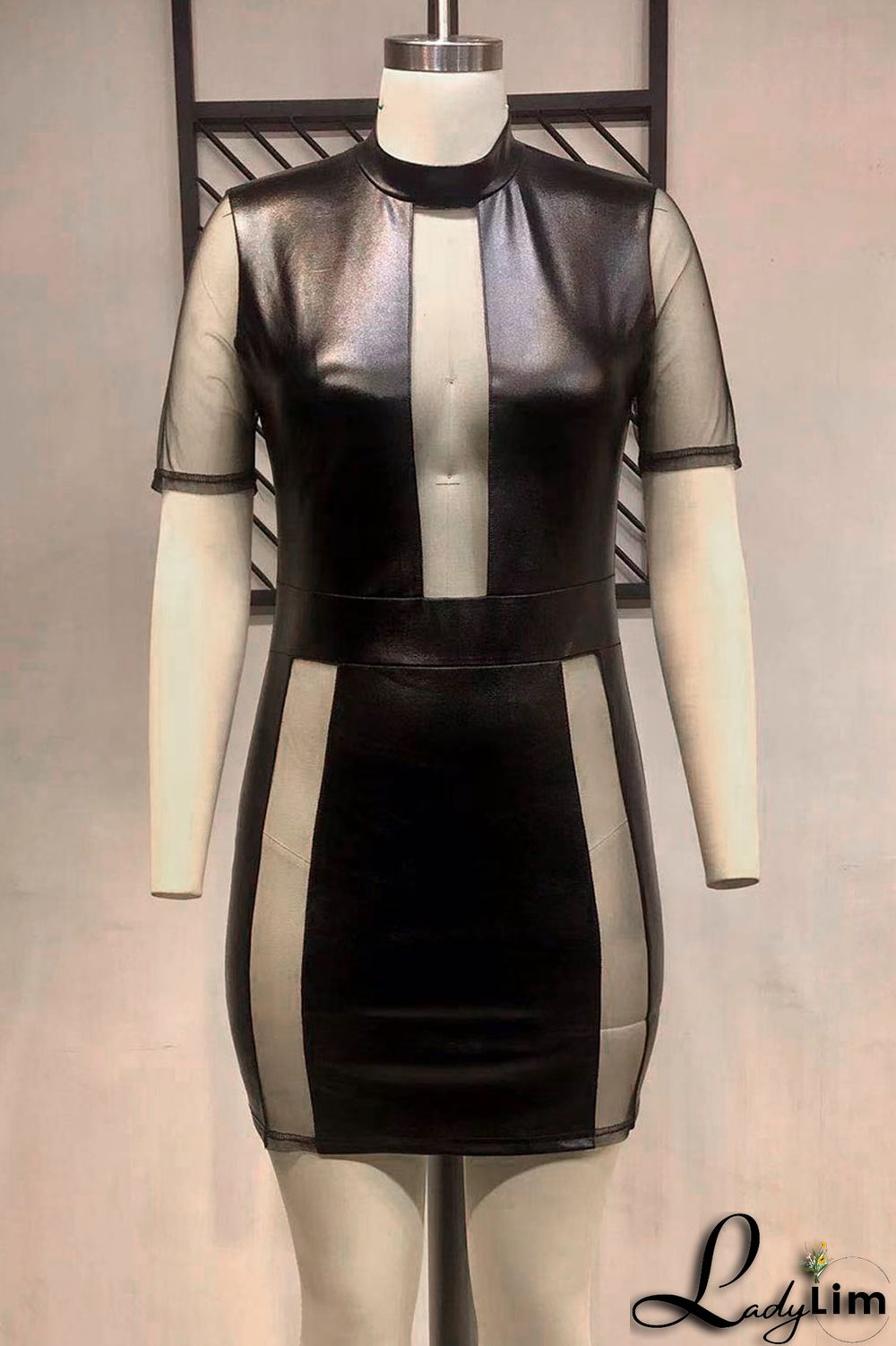 Black Sexy Solid Patchwork Half A Turtleneck One Step Skirt Plus Size Dresses