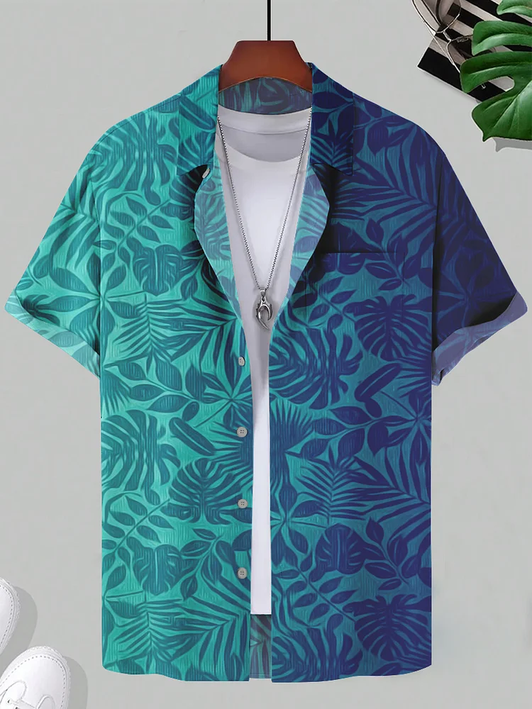 Men's Gradient Hawaii Tribal Plant Print Casual Shirt