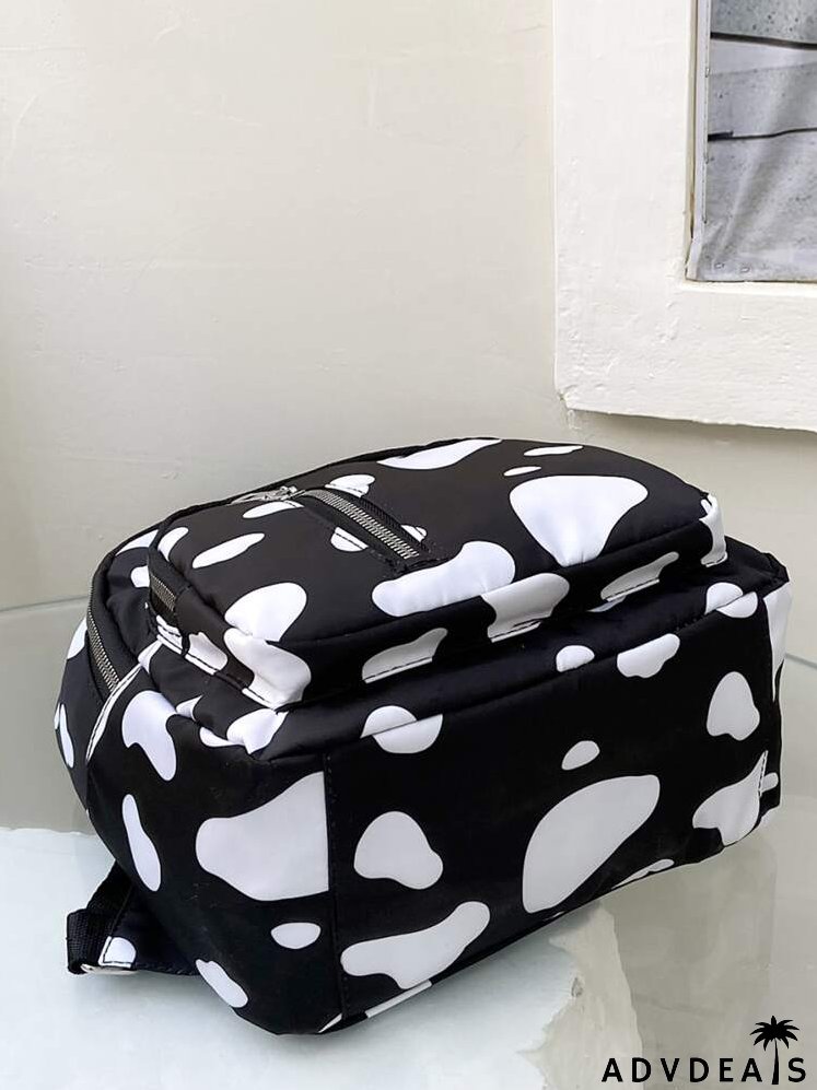 Cow Pattern Earphone Hole Backpack