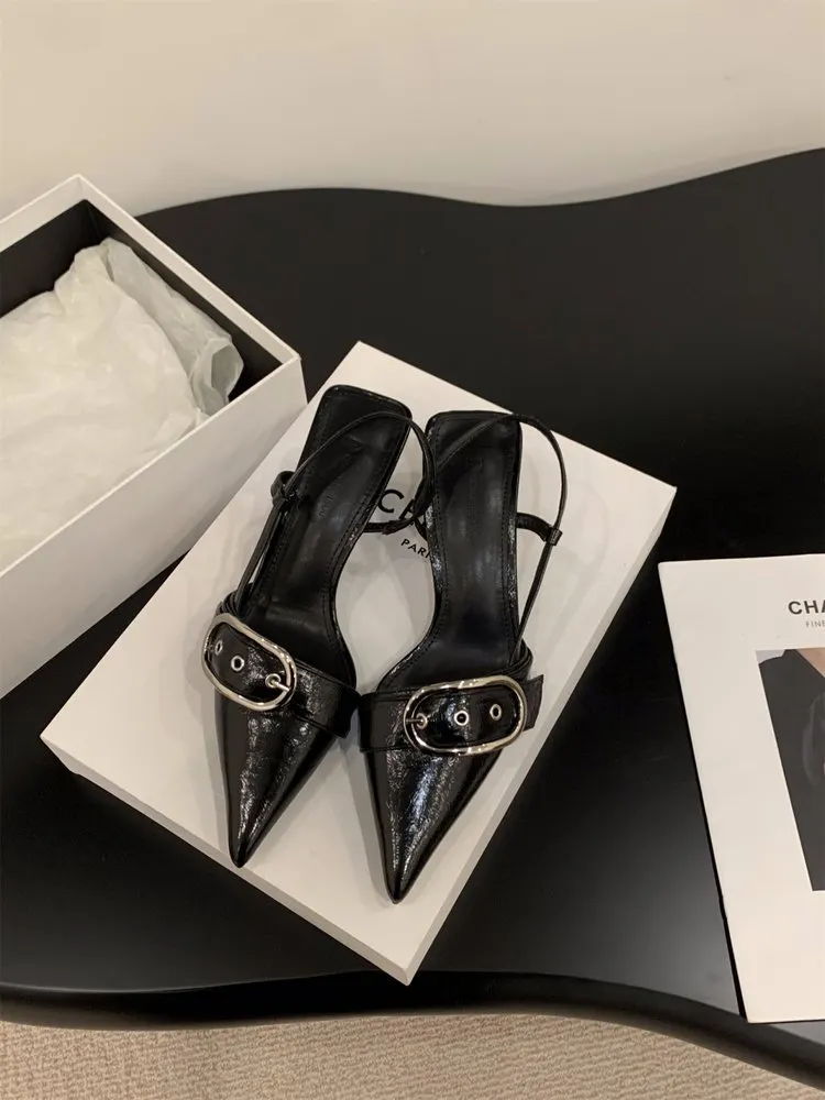 Yyvonne French Silver High-Heeled Shoes Bag Head Sandals 2025 New Spring And Summer Korean Style Temperament Pointy Single Shoes
