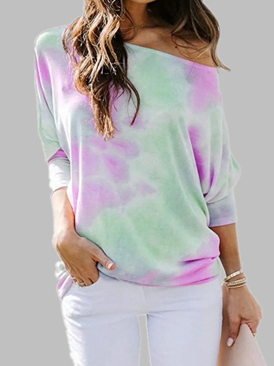 Tie-dyed Round Neck Loose Casual Long-sleeved T-shirt