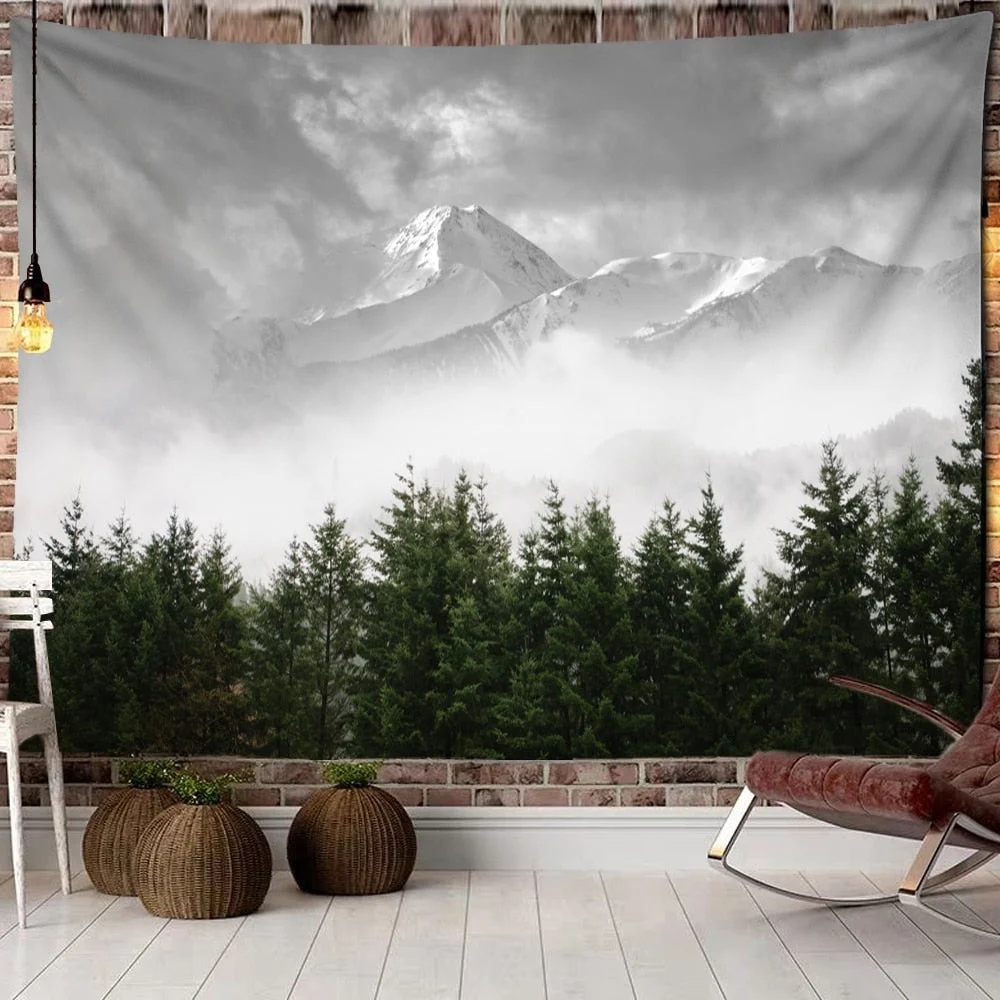 Mountains Psychedelic Tapestry Starry Sky Wall Hanging Star Stars Leaf Village Dorm Decor Blanket 130Cm Woven Personalized