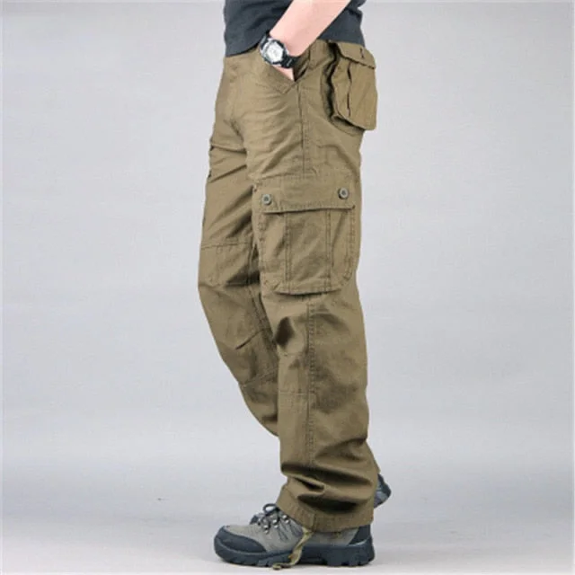 Men's Cargo Pants Multi Pockets Military Style Tactical Pants Cotton Men's Outwear Straight Casual Trousers for Men