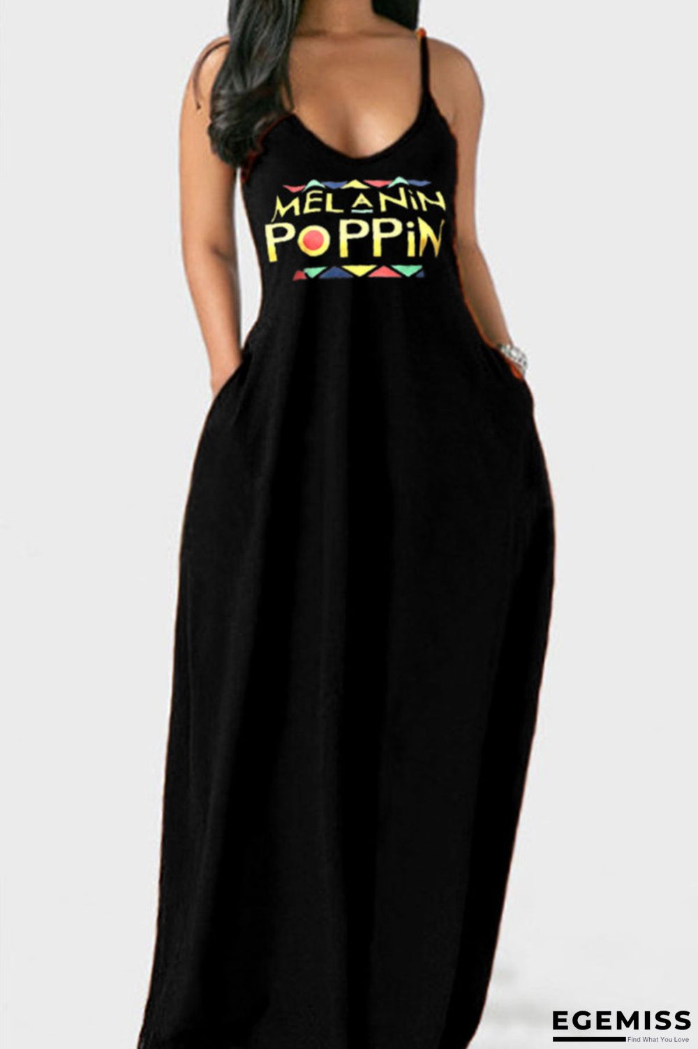 Black Sexy Fashion Print Sling Plus Size Dress | EGEMISS