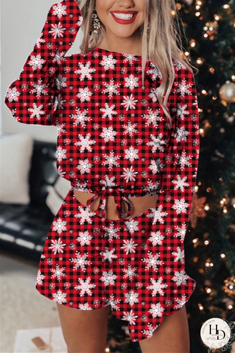 Rose Red Fashion Casual Print Basic O Neck Long Sleeve Two Pieces