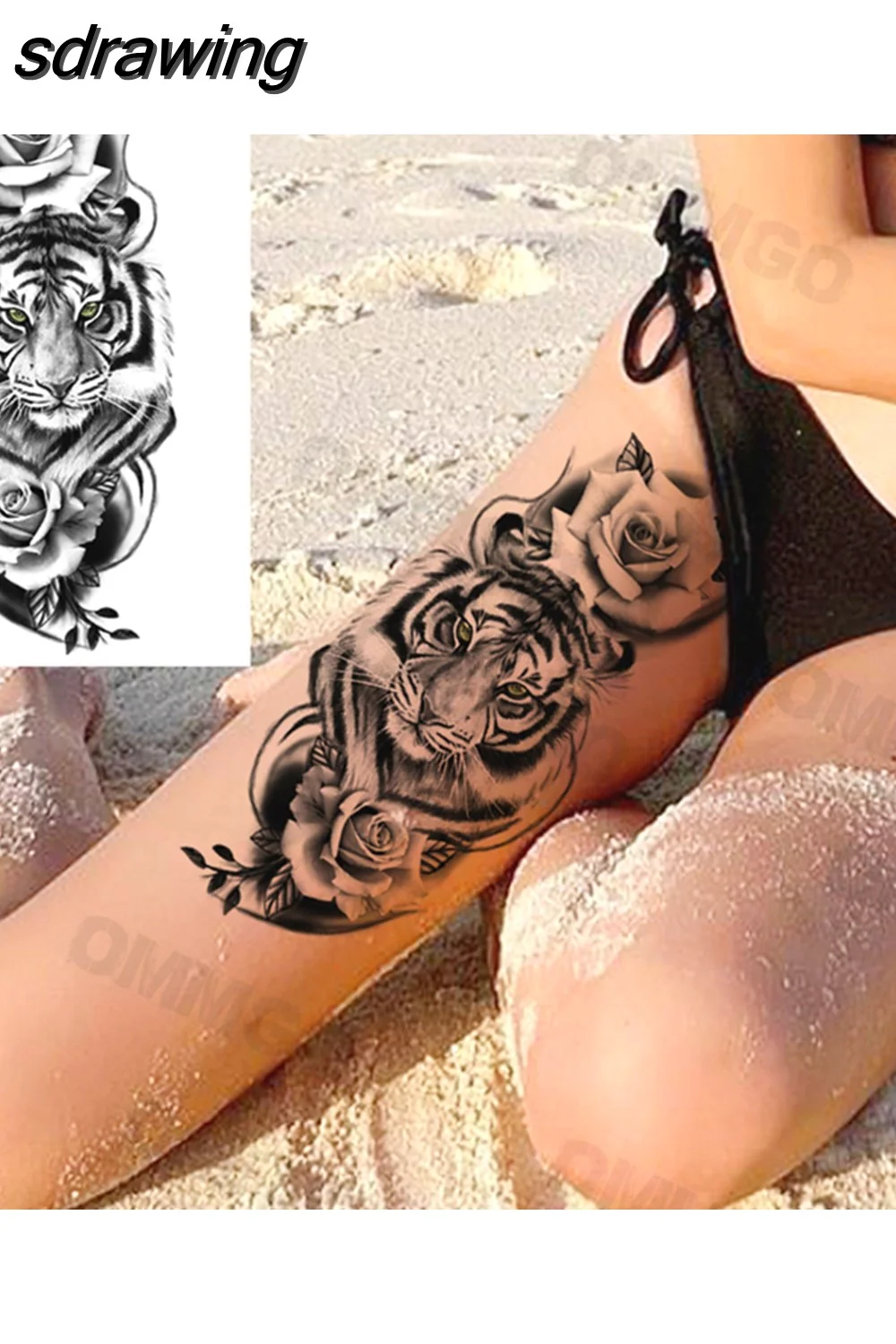 sdrawing Lion Rose Flower Temporary Tattoos For Women Adult Girl Compass Skull Fake Tattoo Arm Thigh Body Art Waterproof Tatoos